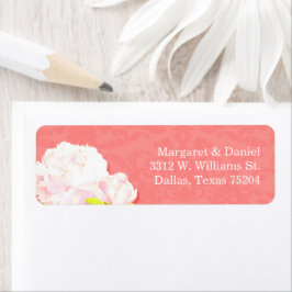 Peony Blooms Coral Wedding Return Address Etiket