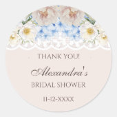Peony Blue Hydrangea Vrijgezellenfeest Dank u Ronde Sticker (Voorkant)