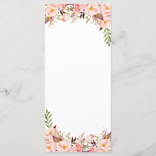 Peony Blush Roze en Gouden Bruiloft Menu Kaarten (Achterkant)