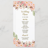 Peony Blush Roze en Gouden Bruiloft Menu Kaarten (Voorkant / Achterkant)