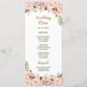 Peony Blush Roze en Gouden Bruiloft Menu Kaarten (Voorkant)