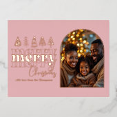 Peony Blush & Warm Taupe Kerstfoto Folie Feestdagen Briefkaart (Voorkant)