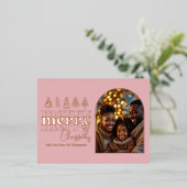 Peony Blush & Warm Taupe Kerstfoto Folie Feestdagen Briefkaart (Staand Voorkant)