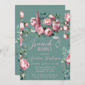 Peony Boeket In Waterverf Brunch En Bubbly Kaart (Voorkant / Achterkant)