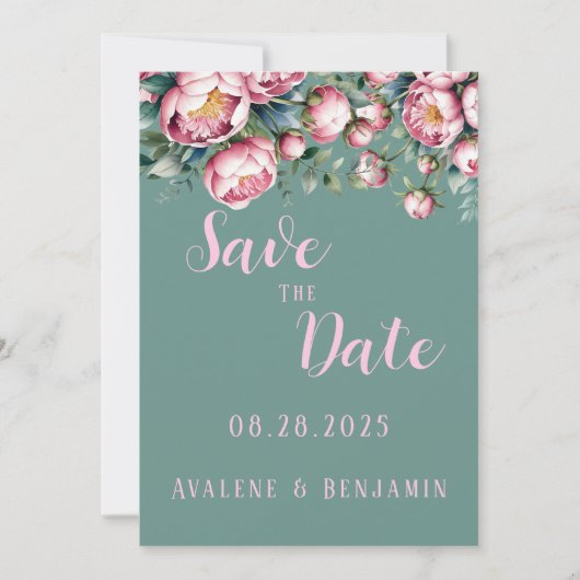 Peony Boeket In Waterverf Save The Date Kaart (Voorkant)