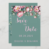 Peony Boeket In Waterverf Save The Date Kaart (Voorkant / Achterkant)