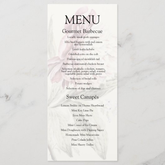 Peony Botanical Fine Art Evening Menu (Voorkant)