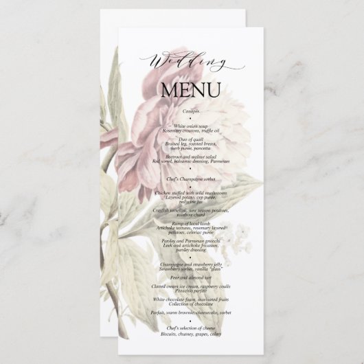  Peony Botanical Fine Art Wedding Menu (Voorkant / Achterkant)