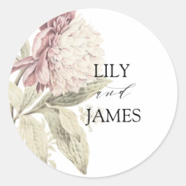  Peony Botanical Fine Art Wedding Ronde Sticker