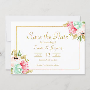 Peony Botanical Waterverf Wedding Save the Date