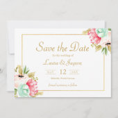Peony Botanical Waterverf Wedding Save the Date (Voorkant)