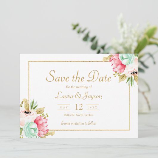 Peony Botanical Waterverf Wedding Save the Date (Staand voorkant)
