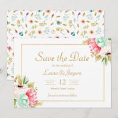 Peony Botanical Waterverf Wedding Save the Date (Voorkant / Achterkant)