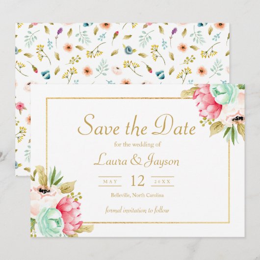 Peony Botanical Waterverf Wedding Save the Date (Voorkant / Achterkant)