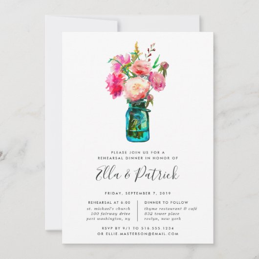 Peony Bouquet Rehearsal Dinner Invitation Kaart (Voorkant)