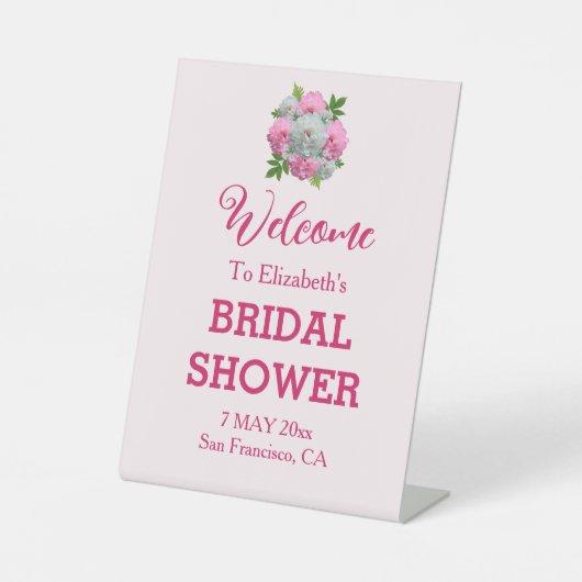 Peony Bouquet Vrijgezellenfeest Reclamebord Met Voetstuk (Voorkant)