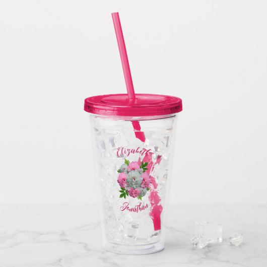 Peony Bouquet Wedding Acryl Drinkbeker (Voorkant ijs)