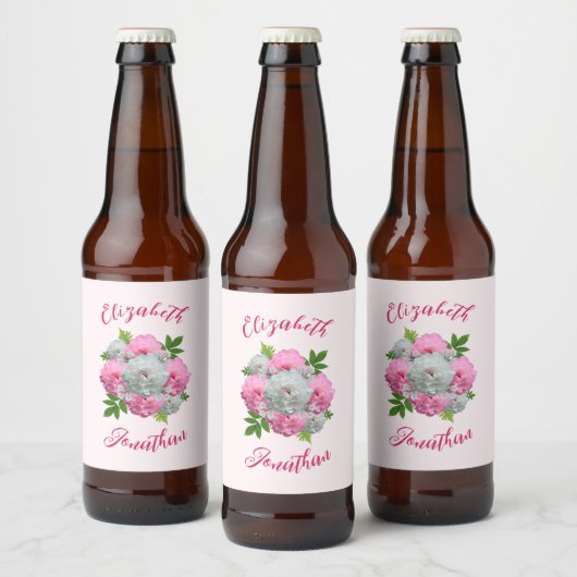 Peony Bouquet Wedding Bier Etiket (Flessen)