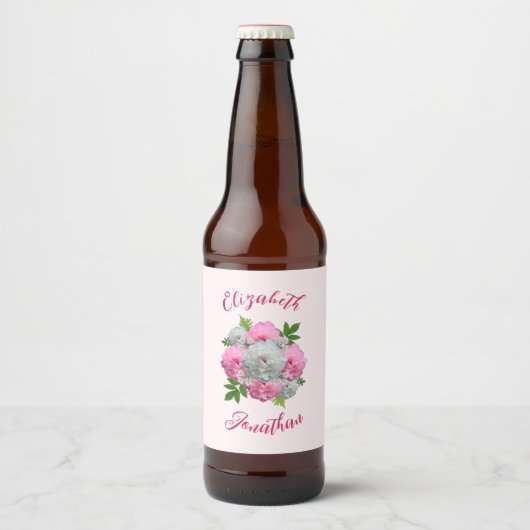 Peony Bouquet Wedding Bier Etiket (Voorkant)