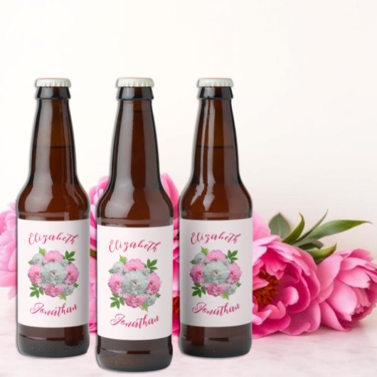 Peony Bouquet Wedding Bier Etiket