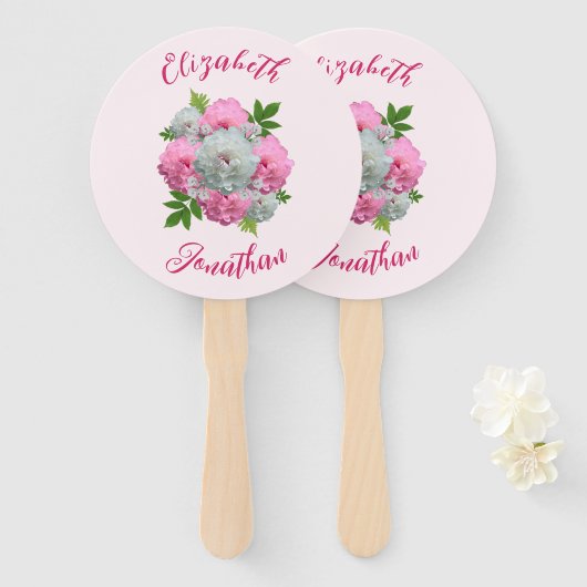 Peony Bouquet Wedding Handwaaier (Voorkant en achterkant)