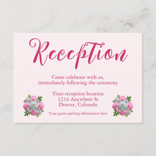 Peony Bouquet Wedding Reception Informatiekaartje (Voorkant)