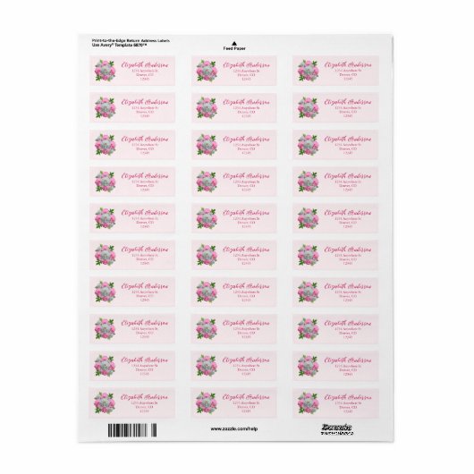 Peony Bouquet Wedding Return Address Etiket (Full Sheet)