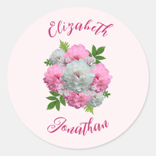 Peony Bouquet Wedding Ronde Sticker (Voorkant)