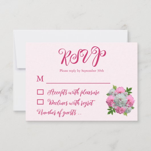 Peony Bouquet Wedding RSVP Kaartje (Voorkant)