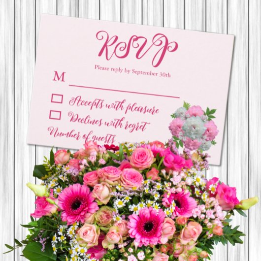 Peony Bouquet Wedding RSVP Kaartje