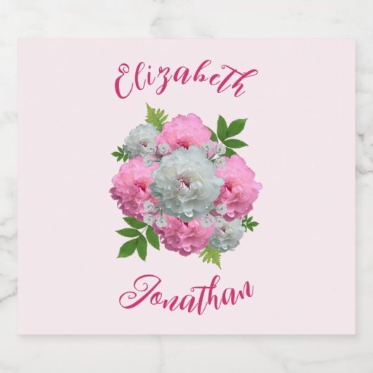 Peony Bouquet Wedding Sparkling Wijnetiket (Enkel label)