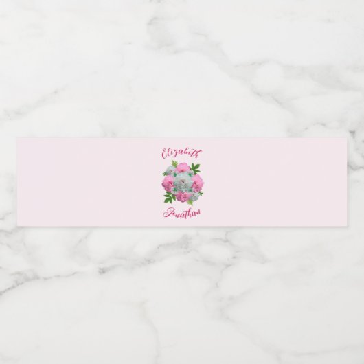 Peony Bouquet Wedding Waterfles Etiket (Enkel label)