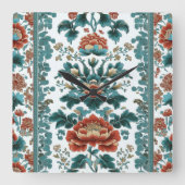 Peony Brocade Vierkante Klok (Voorkant)