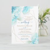 Peony bruiloft dusty blue waterverf florale bruilo kaart (Staand voorkant)