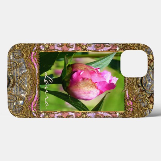 Peony Bud Elegant Floral Monogram Case-Mate iPhone Case (Achterkant (horizontaal))