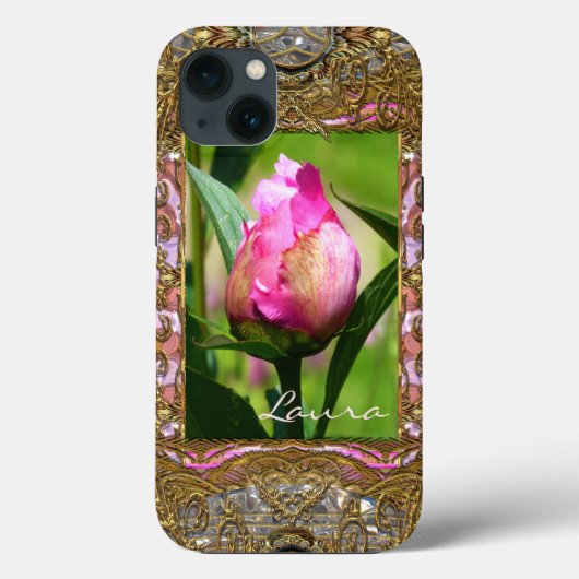 Peony Bud Elegant Floral Monogram Case-Mate iPhone Case (Achterkant)
