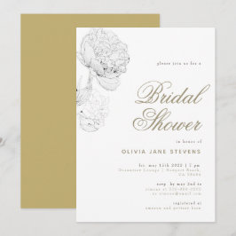 Peony BW Gold Elegant Script Floral Vrijgezellenfe Kaart
