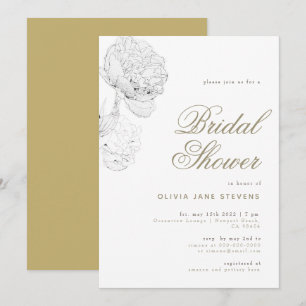 Peony BW Gold Elegant Script Floral Vrijgezellenfe Kaart