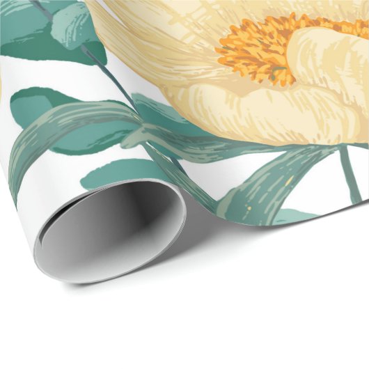 Peony Claire de Lune planten naadloos. hand Cadeaupapier (Rol Hoek)