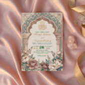 Peony Cream Moorish Archway Islamic Wedding Kaart