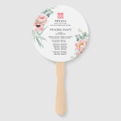Peony Double Happiness Wedding Programma & Tijdlij Handwaaier (Achterkant)