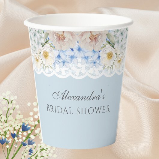 Peony Dusty Blue Hydrangea Vrijgezellenfeest Papieren Bekers