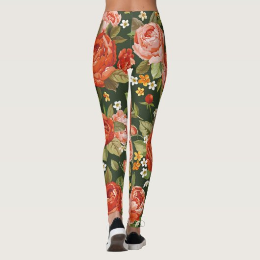 Peony Elegance: Grafisch bloemetjesbehang. Leggings (Achterkant)
