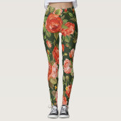 Peony Elegance: Grafisch bloemetjesbehang. Leggings (Voorkant)