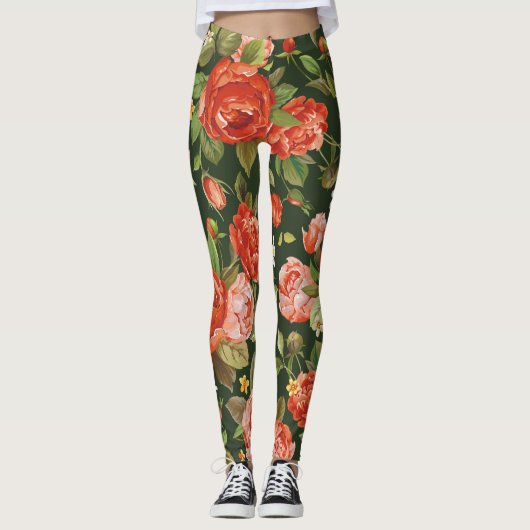 Peony Elegance: Grafisch bloemetjesbehang. Leggings (Voorkant)