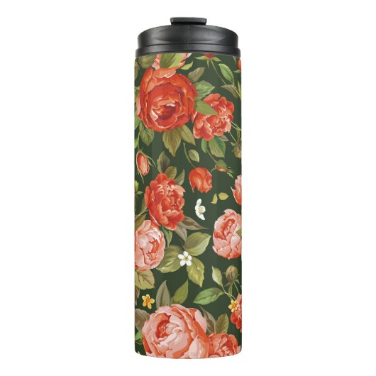 Peony Elegance: Grafisch bloemetjesbehang. Thermosbeker (Voorkant)