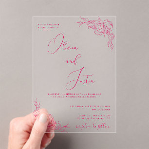 Peony Elegance Wedding Acryl Uitnodigingen
