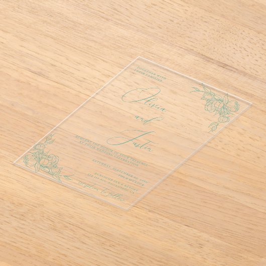 Peony Elegance Wedding Acryl Uitnodigingen (Laagn)