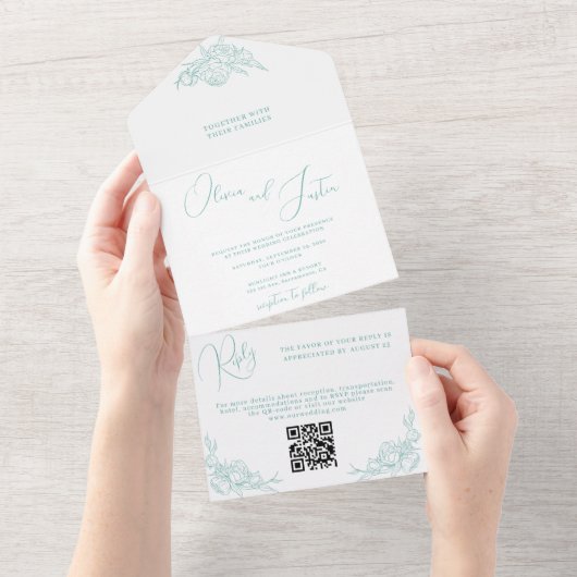 Peony Elegance Wedding All In One Uitnodiging (Afscheurbaar)