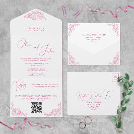 Peony Elegance Wedding All In One Uitnodiging